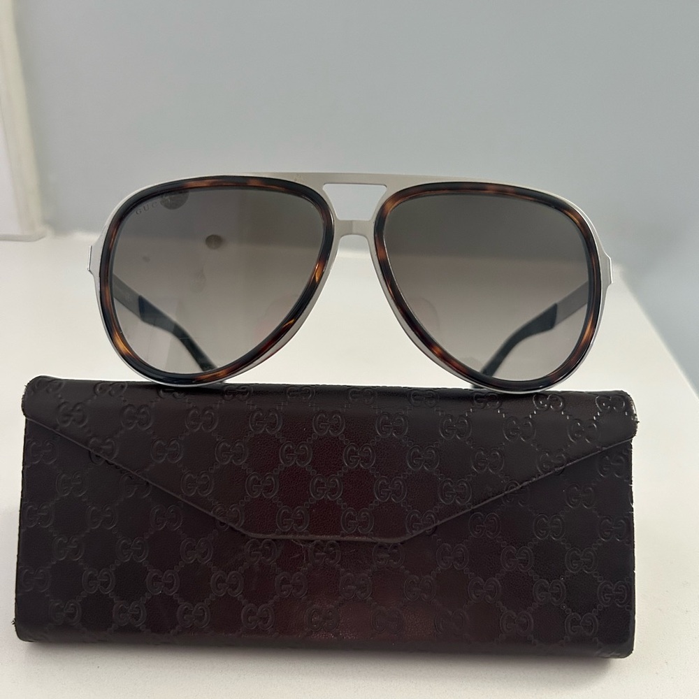 Gucci Tortoise Aviator Sunglasses with Black Case